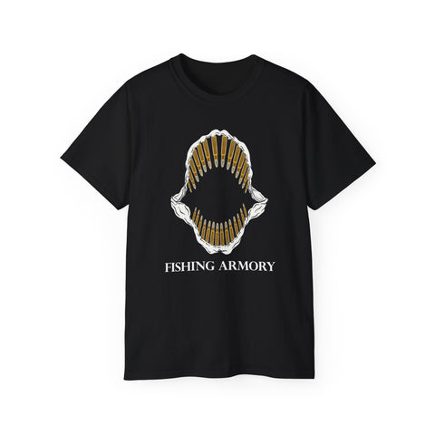 50cal Bullet Teeth Shark Jaw T-shirt Fishing Armory Design